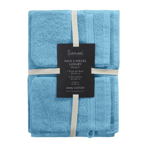 Ensemble De Bain 5 Pièces (1 Drap De Bain + 2 Serviettes De Toilette + 2 Gants) Luxury