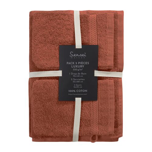 Ensemble De Bain 5 Pièces (1 Drap De Bain + 2 Serviettes De Toilette + 2 Gants)   Luxury