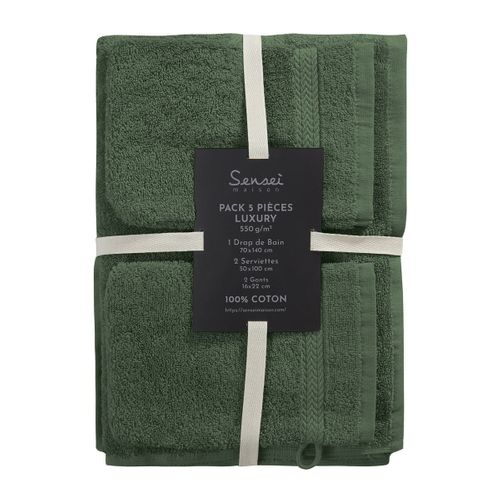 Ensemble De Bain 5 Pièces (1 Drap De Bain + 2 Serviettes De Toilette + 2 Gants) Luxury