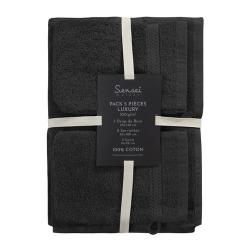 Ensemble De Bain 5 Pièces (1 Drap De Bain + 2 Serviettes De Toilette + 2 Gants)   Luxury