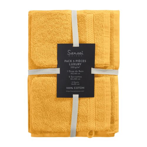 Ensemble De Bain 5 Pièces (1 Drap De Bain + 2 Serviettes De Toilette + 2 Gants)   Luxury