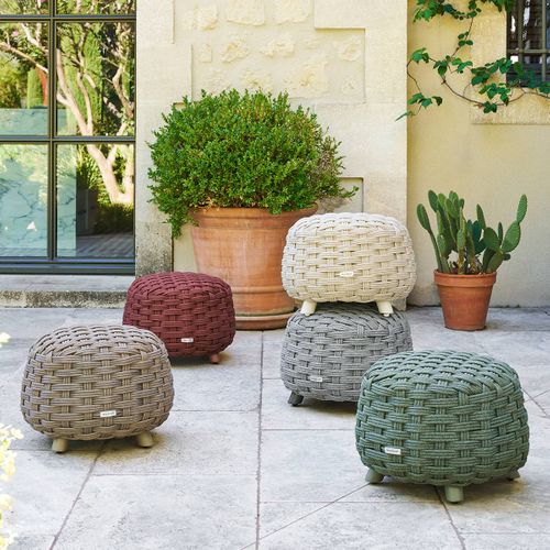 Pouf De Jardin Tressé Rond Obbae - Laurier