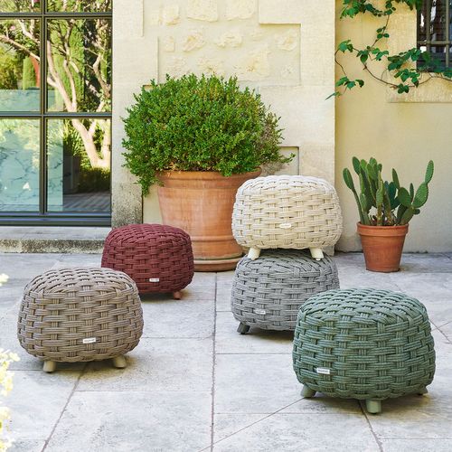 Pouf De Jardin Tressé Rond Obbae - Graphite
