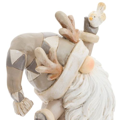 Déco De Noël Gnome En Résine Beige Et Blanc H 12.5 Cm