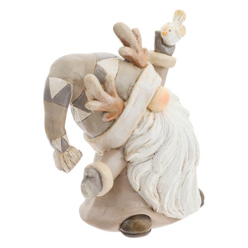 Déco De Noël Gnome En Résine Beige Et Blanc H 12.5 Cm