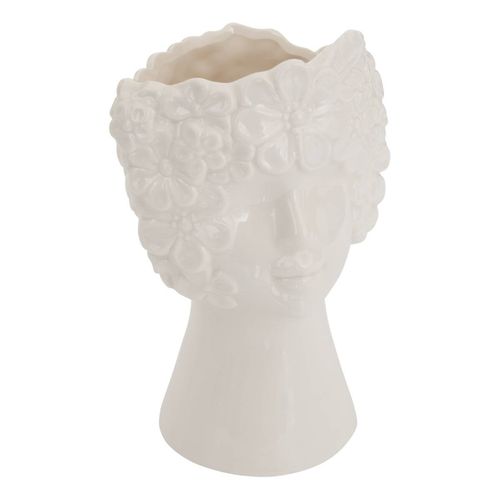 Vase Visage Fleur De Rose H21cm Blanc