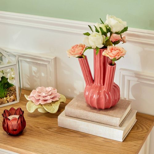 Vase Fleur De Rose H20cm Rose Foncé