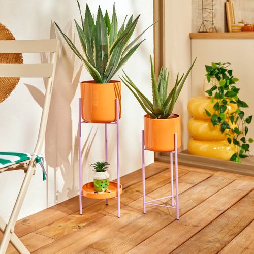 Set De 2 Caches-pot Pool 19x19x60cm Blanc Et Orange