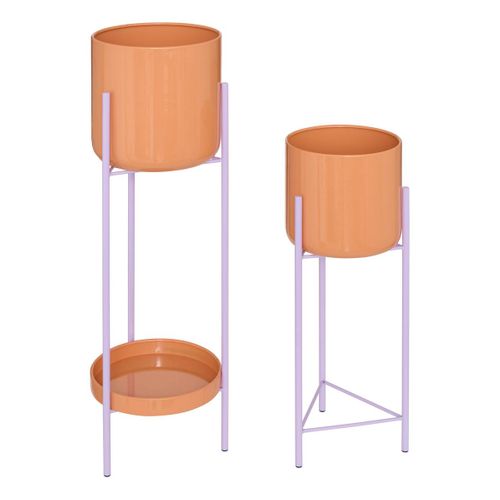 Set De 2 Caches-pot Pool 19x19x60cm Blanc Et Orange
