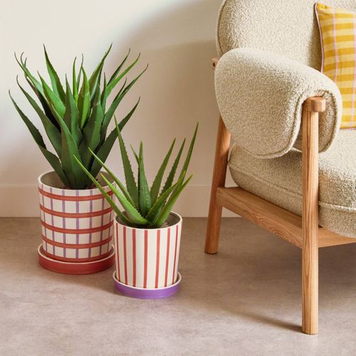 Set De 2 Pots De Fleurs Pool En Dolomite 22,3x22,3x24,5cm Orange Et Violet