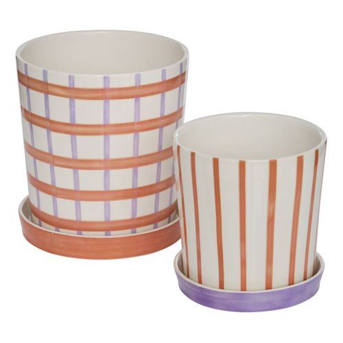 Set De 2 Pots De Fleurs Pool En Dolomite 22,3x22,3x24,5cm Orange Et Violet