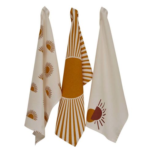 Lot De 3 Torchons De Cuisine "solaris" 45x70cm Ocre