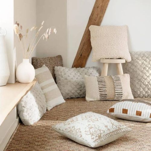 Coussin à Motifs Tissés "ozel" 40x40cm Ivoire