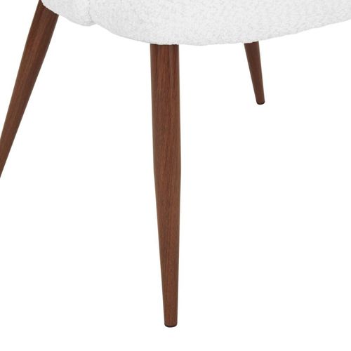 Chaise Céleste Bouclette Ivoire Pieds Métal Effet Noyer