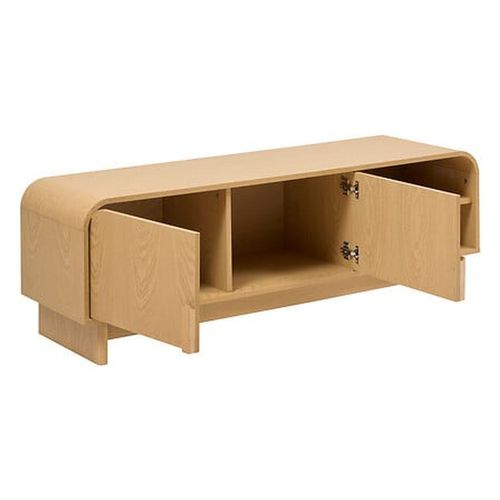 Meuble TV 2 Portes 1 Étagère Effet Bouleau Lee - Beige