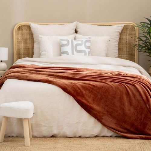 Plaid En Flanelle Uni "ollis" 240x260cm Terracotta