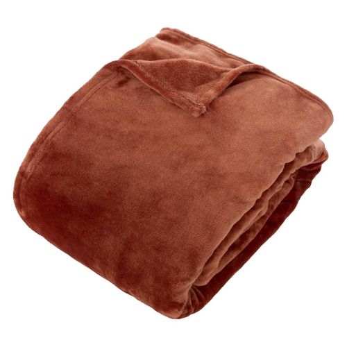 Plaid En Flanelle Uni "ollis" 240x260cm Terracotta