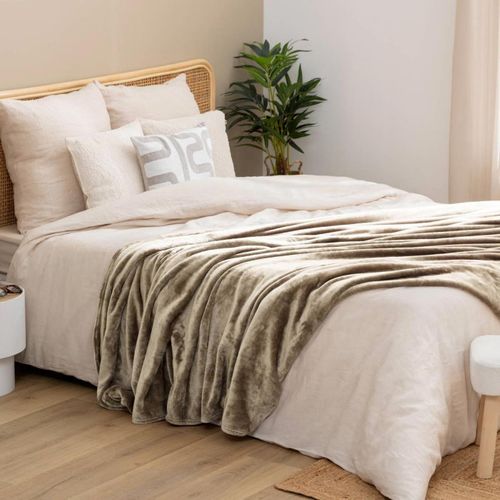 Plaid En Flanelle Uni "ollis" 240x260cm Beige Lin