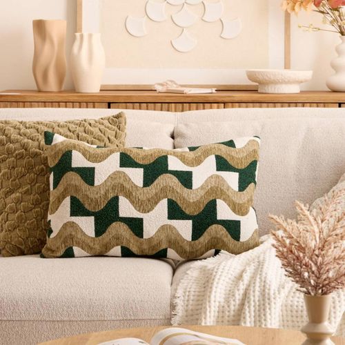 Coussin En Jacquard Chenillé "floe" 38x58cm Kaki