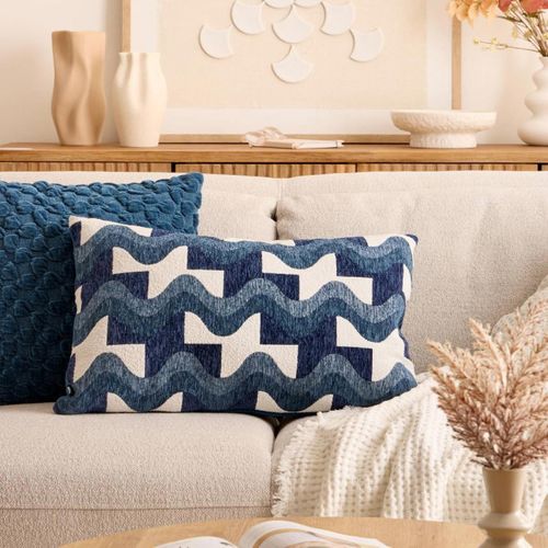 Coussin En Jacquard Chenillé "floe" 38x58cm Bleu Égéen