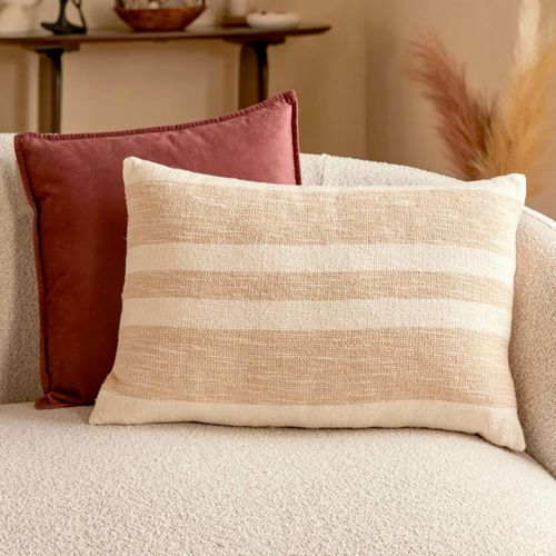 Coussin à Rayures Effet Jute "laini" 38x58cm Naturel