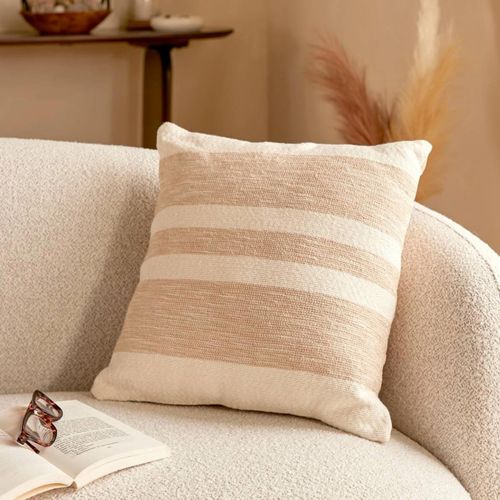 Coussin à Rayures Effet Jute "laini" 45x45cm Naturel