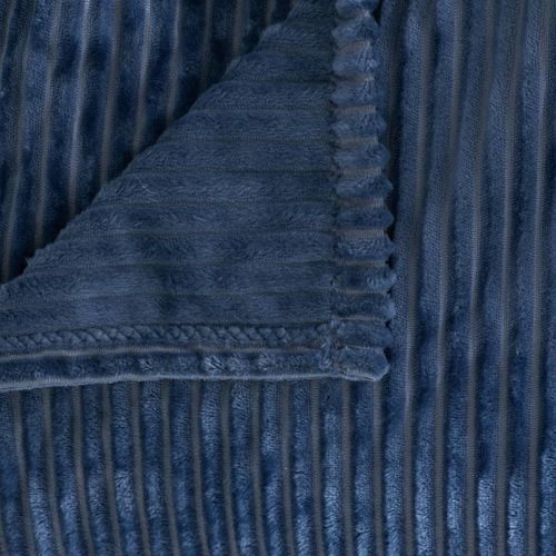 Plaid Flanelle Côtelé Arum Bleu Encre 240x220cm