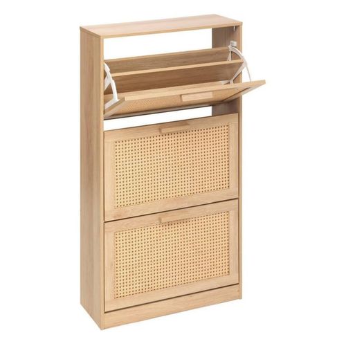 Range Chaussures 3 Portes Effet Cannage Drawy - Beige