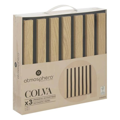Set De 3 Panneaux Muraux Décoratifs Colva 30x30 Cm - Beige Fond Noir