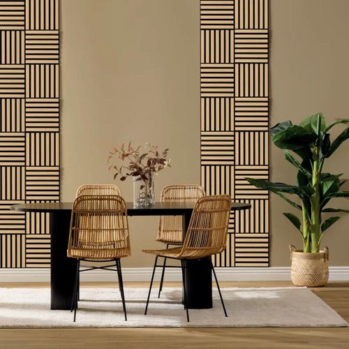 Set De 3 Panneaux Muraux Décoratifs Colva 30x30 Cm - Effet Noyer Fond Noir