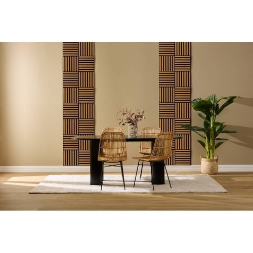Set De 3 Panneaux Muraux Décoratifs Colva 30x30 Cm - Effet Noyer Fond Noir