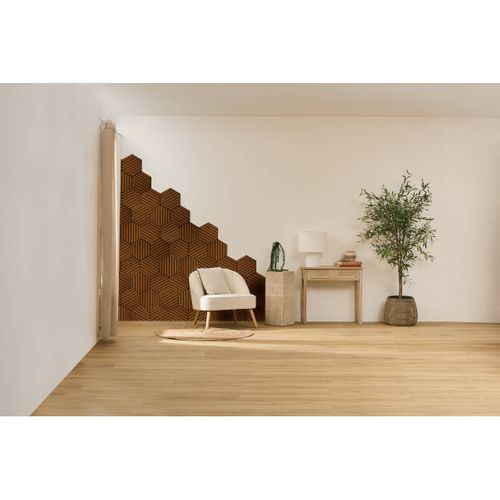 Set De 3 Panneaux Muraux Décoratifs Colva 30x26 Cm - Effet Noyer Fond Noir