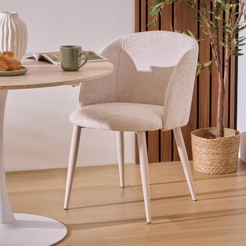 Chaise Céleste Bouclette Beige Pieds Métal Beige
