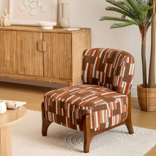 Fauteuil En Chenille Avec Pieds En Bois Effet Noyer Calix - Marron