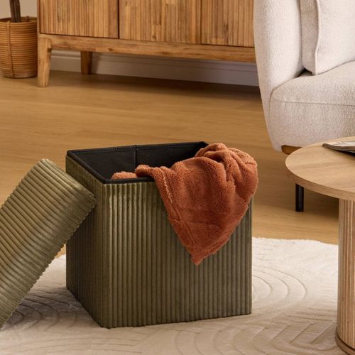 Pouf Pliant Arum Côtelé 38 X 38 Cm Kaki