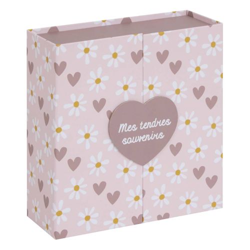 Coffret De Naissance Souvenirs Cœurs 9 Tiroirs Rose