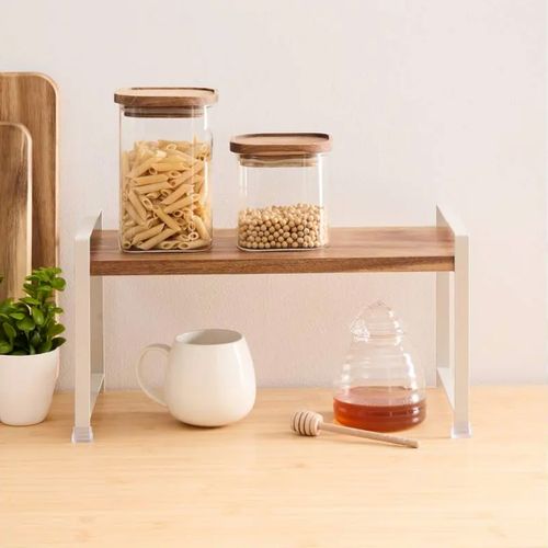 Etagère 1 Niveau Acacia Beige Et Bois