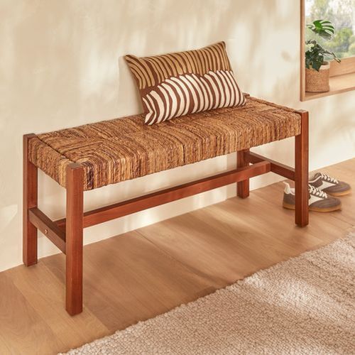 Banc 2 Places Avec Assise Tressée En Bois Sidoan - Marron