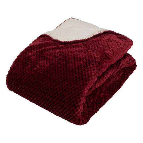 Plaid Flanelle Effet Sherpa Lyno Rouge Grenat 170x130cm