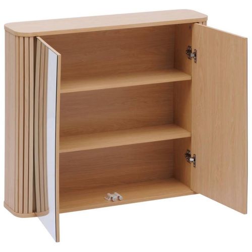 Armoire De Salle De Bain 2 Portes Avec Miroir Effet Bois Clair Liora - Beige