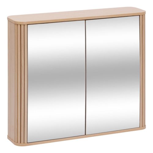 Armoire De Salle De Bain 2 Portes Avec Miroir Effet Bois Clair Liora - Beige