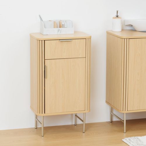 Meuble Bas 1 Porte Et 1 Tiroir Effet Bois Clair Liora - Beige