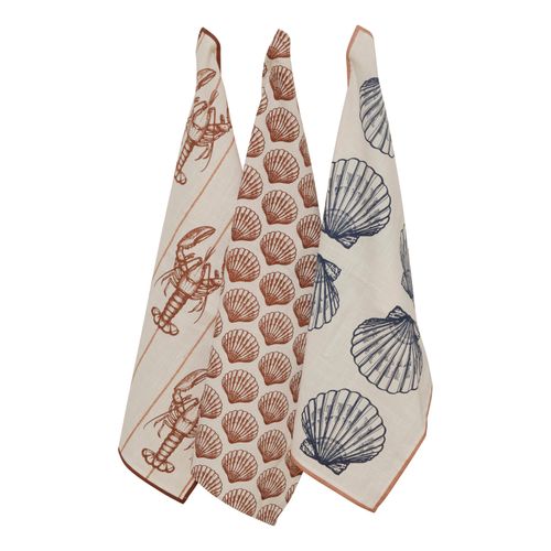 Lot De 3 Torchons Océan En Coton - 45x70 Cm - Naturel