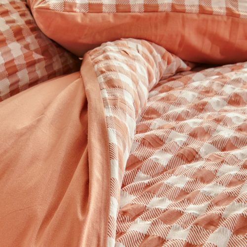 Parure De Lit Imprimée Vichy 240x220cm Terracotta