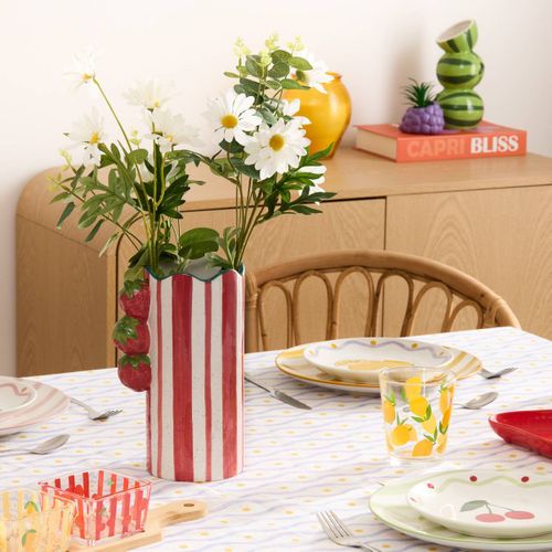 Vase Fruity Rayé Rouge Et Blanc Fraise 15x11x23,5 Cm