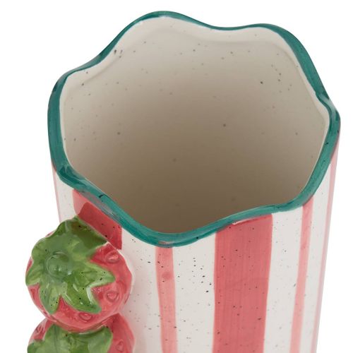 Vase Fruity Rayé Rouge Et Blanc Fraise 15x11x23,5 Cm