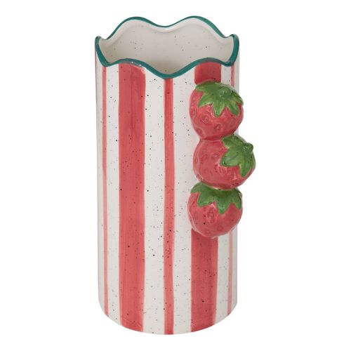 Vase Fruity Rayé Rouge Et Blanc Fraise 15x11x23,5 Cm