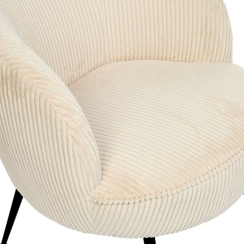 Fauteuil Chenille Crème Tildae Pieds Métal Noir Atmosphera
