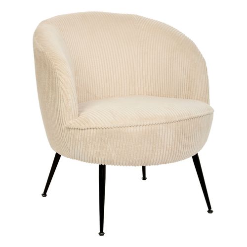 Fauteuil Chenille Crème Tildae Pieds Métal Noir Atmosphera