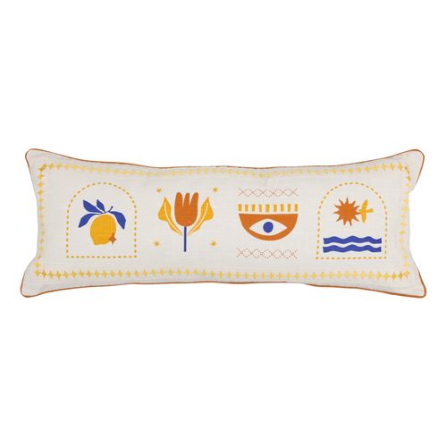 Coussin Déhoussable Motif Graphique - 30x80 Cm - Ecru